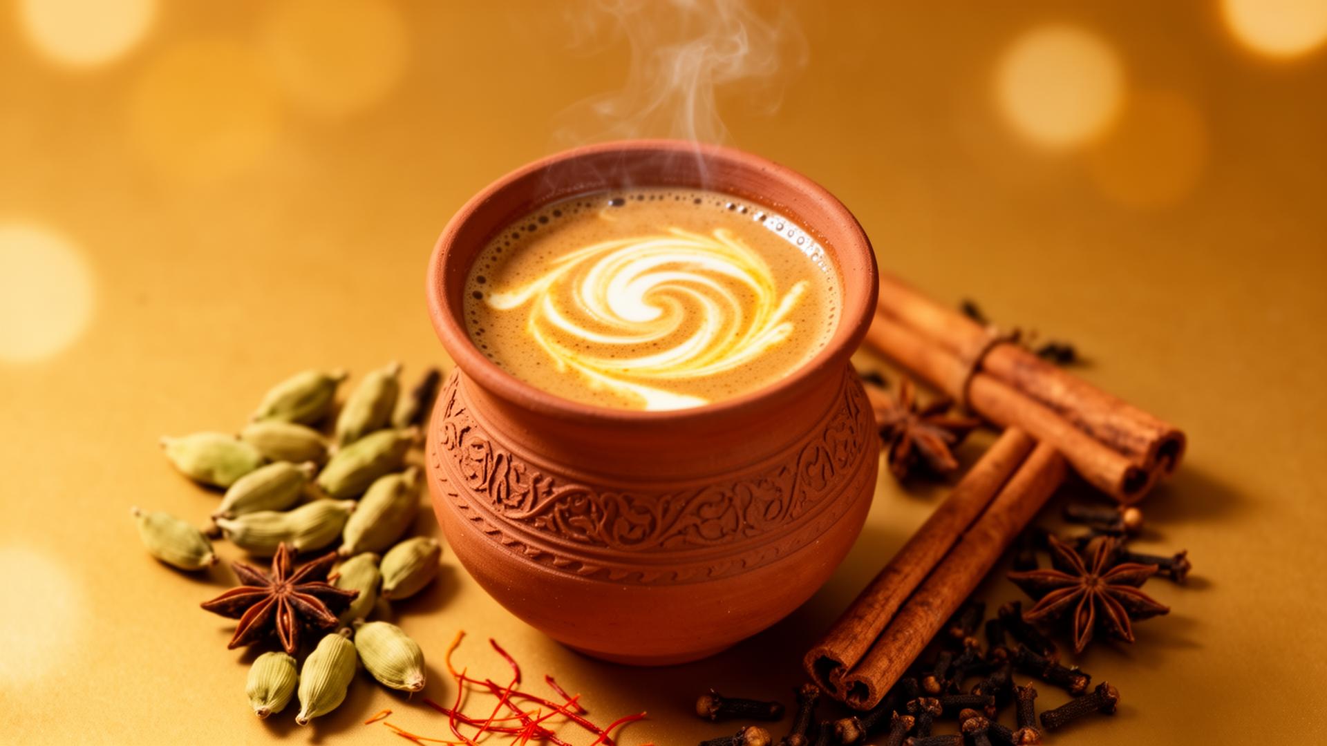 Steaming kulhad masala chai with whole spices